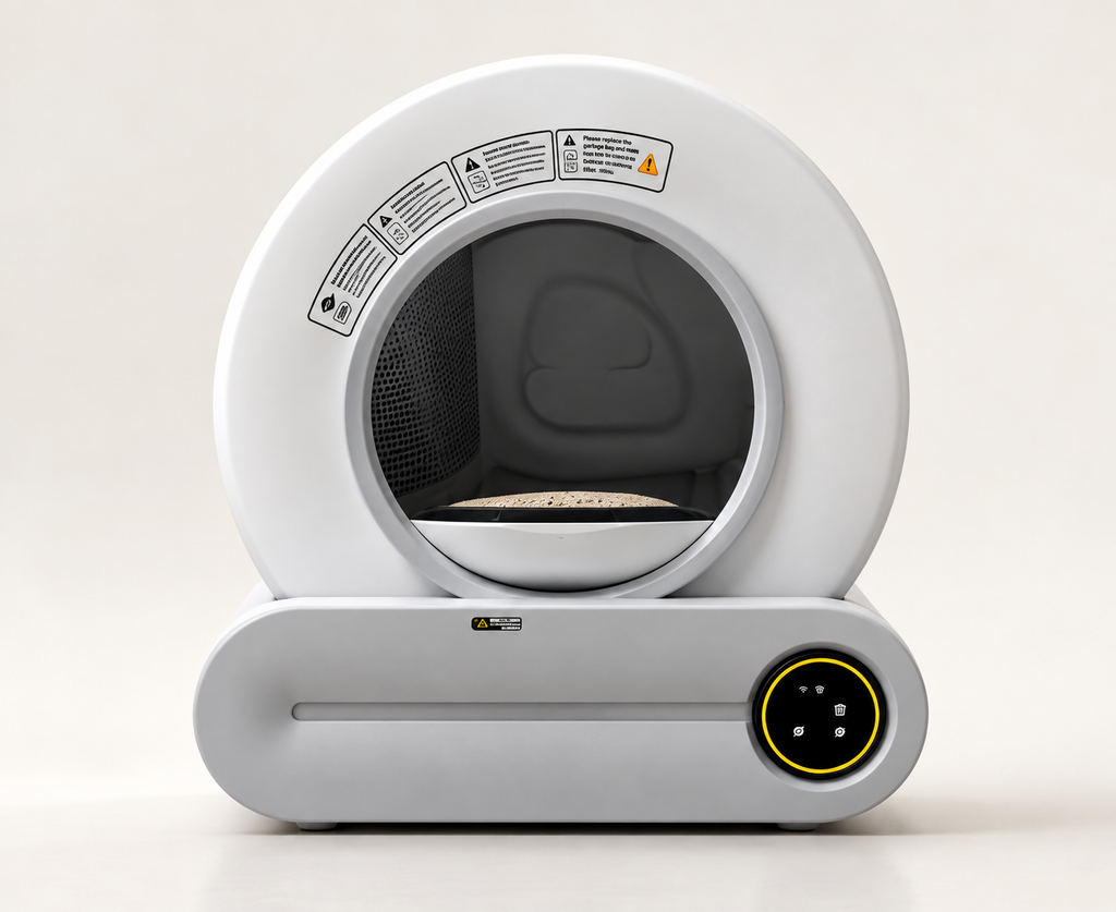 Little Lux smart litter box lifestyle photo, cleaner home happier cat