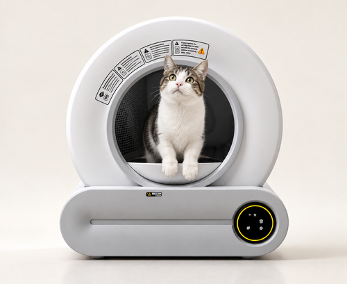 Little Lux self-cleaning smart litter box, white, modern living room